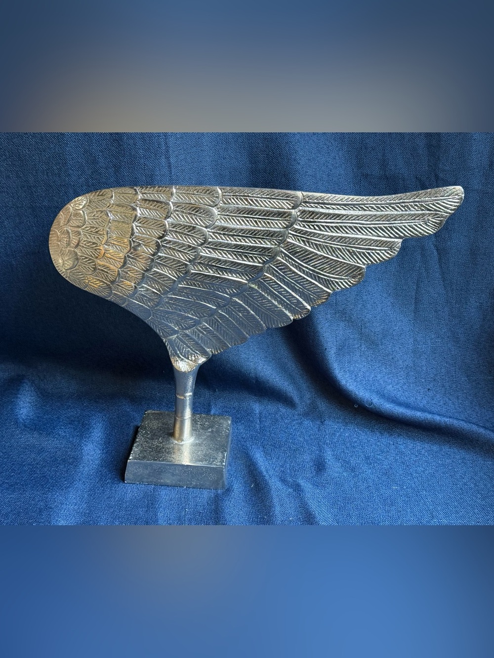 Size 15" - Modernist Silver Cast Metal Angel Wing Sculpture Desk Accent